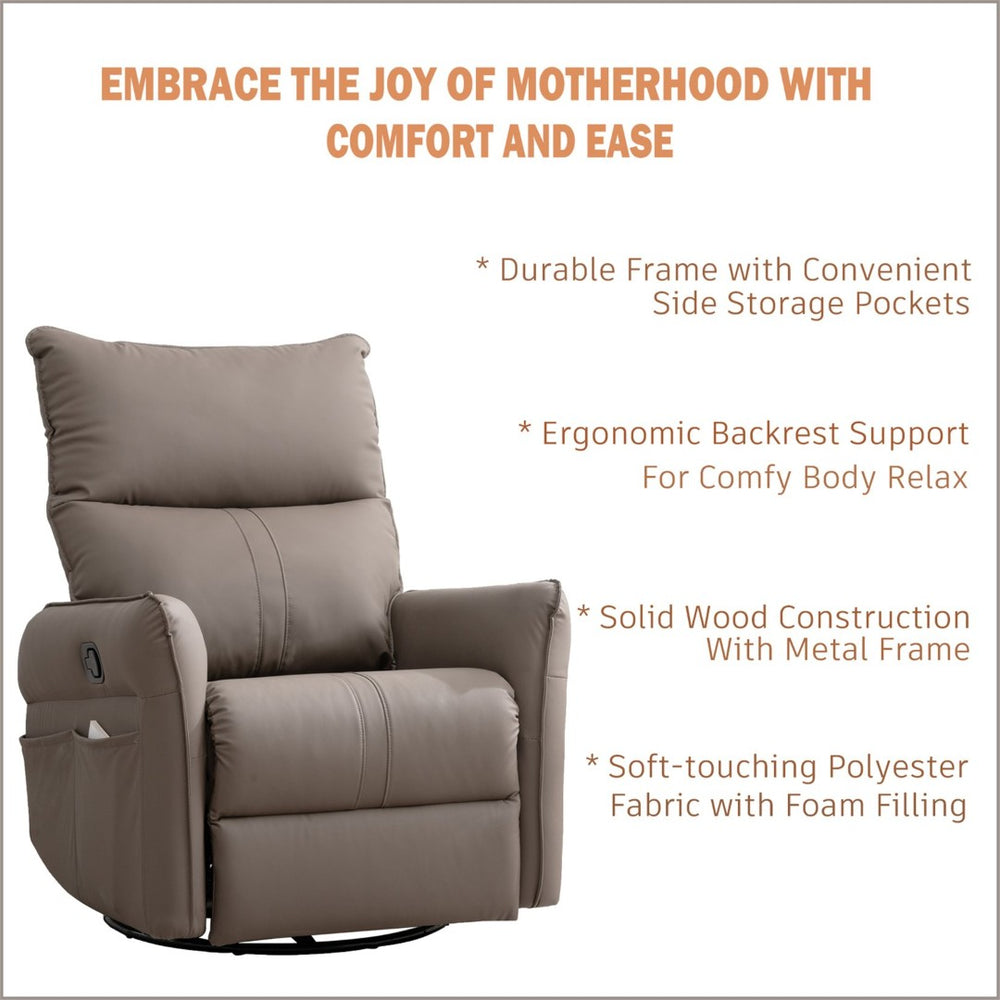 English Elm Pu Leather Swivel Glider Recliner with Footrest for Nursery Bedroom Lounge W1028115302