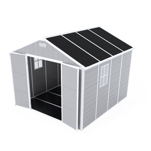 English Elm Campcraft 8x8 Ft Resin Storage Shed with Uv Resistant Polypropylene Panels and Hd Windows W1598S00013