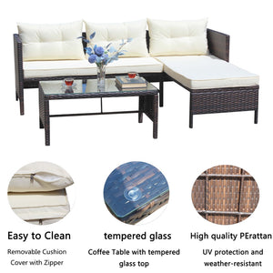 English Elm Outdoor Pe Rattan Sectional Sofa Set with Tempered Glass Table and Cushions W209P421844