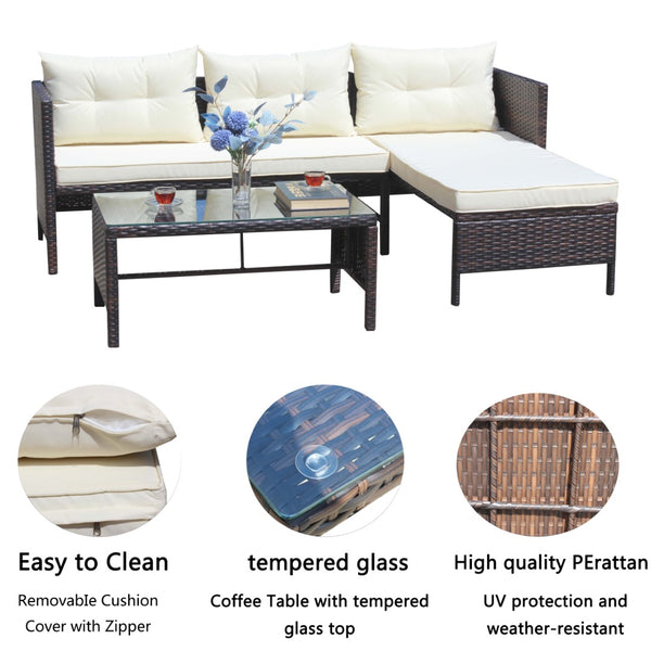 English Elm Outdoor Pe Rattan Sectional Sofa Set with Tempered Glass Table and Cushions W209P421844