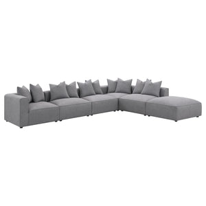 English Elm Amherst Grey 6-Piece Modular Sectional Sofa with Plush Cushions, Ottoman & Black Wood Feet, 154" B062S01219