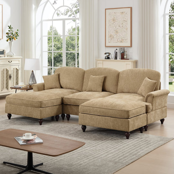 English Elm Classic Comfy Modular U-Shape Sectional Sofa With Removable Skirts, Ottoman, And Stylish Design W3041S00246