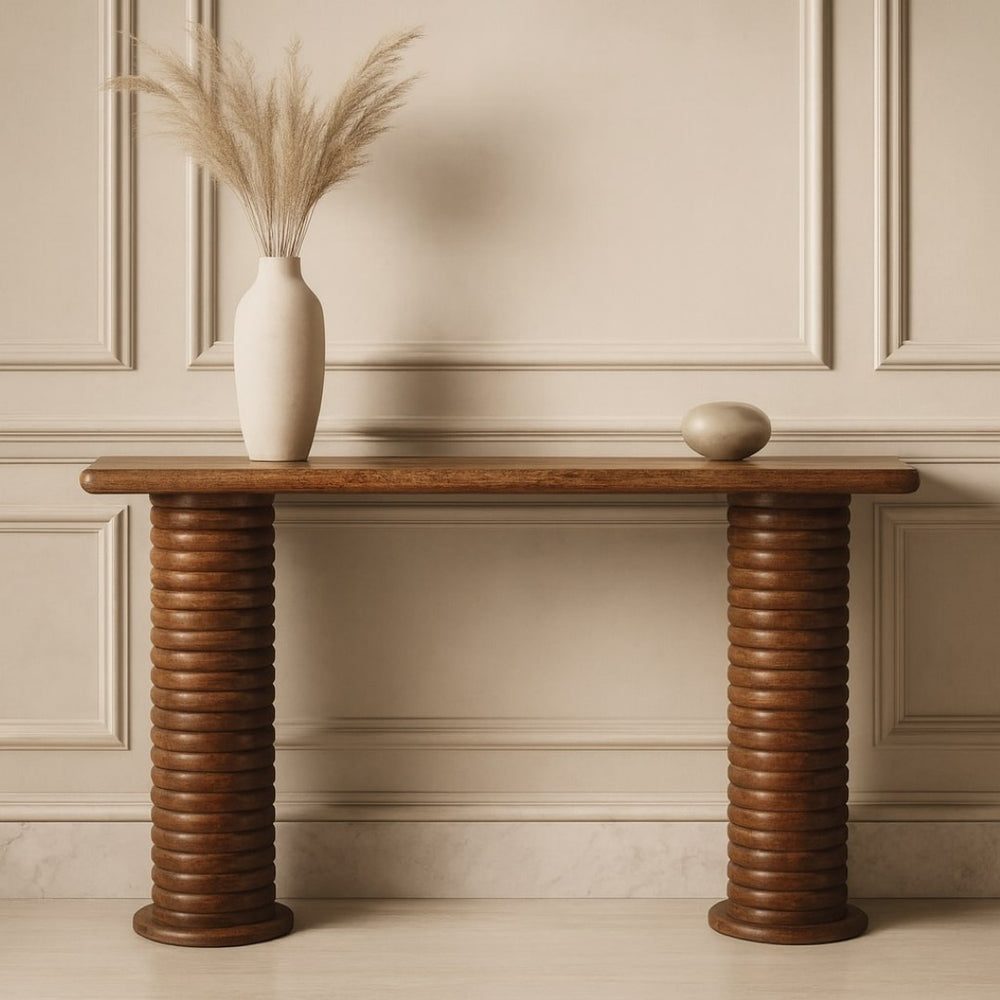 English Elm Artisan Handcrafted Mango Wood Console Table with Sculptural Legs for Entryway B182P440538