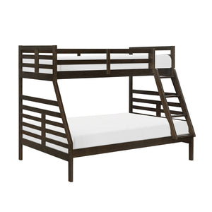 English Elm Twin Twin-over-Twin Bunk Bed with Guard Rails and Integrated Ladder, Oak-Veneer Durable Frame, Space-Saving Design Dark Brown 58.5 L x 34.5 W x 7 H B011S01852