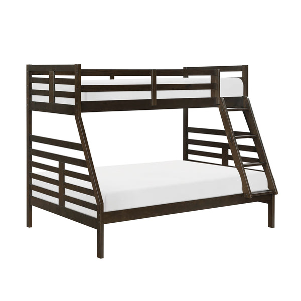 English Elm Twin Twin-over-Twin Bunk Bed with Guard Rails and Integrated Ladder, Oak-Veneer Durable Frame, Space-Saving Design Dark Brown 58.5 L x 34.5 W x 7 H B011S01852