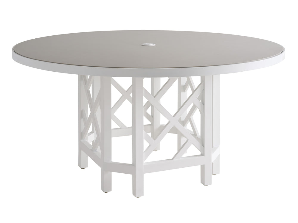 Lexington Round Outdoor Dining Table Chippendale Aluminum Base with Quartz Top Umbrella Ready 3392-870C