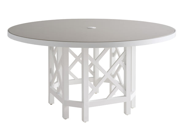 Lexington Round Outdoor Dining Table Chippendale Aluminum Base with Quartz Top Umbrella Ready 3392-870C