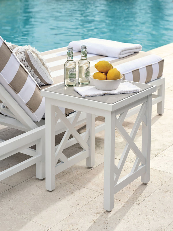 Lexington Accent Table Outdoor Chippendale Aluminum Frame with Quartz Top Fretwork Detail 3392-952