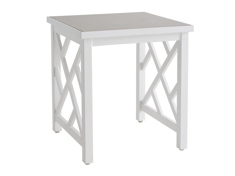 Lexington Square Outdoor End Table Chippendale Fretwork Aluminum Frame with Quartz Top 3392-955