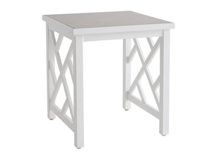 Lexington Square Outdoor End Table Chippendale Fretwork Aluminum Frame with Quartz Top 3392-955