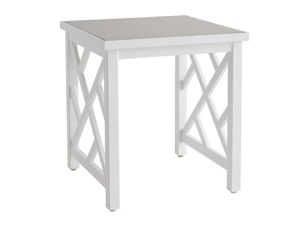 Lexington Square Outdoor End Table Chippendale Fretwork Aluminum Frame with Quartz Top 3392-955