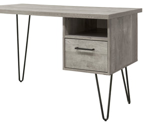 English Elm Grey Oak Desk Gray Wash with Storage Drawer & Shelf, MDF+Metal, Space-Saving Modern Design, Easy Maintenance B2699P237456