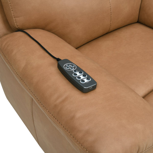 English Elm Chavis Brown Leather Aire Power Recliner with USB, Dual Motors, Power Lumbar & Headrest Remote B2726P406280