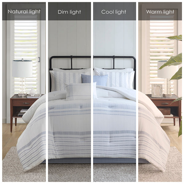 JLA Home Harbor House Blue - 6 Oversized Cotton Jacquard Comforter Set – Coastal Farmhouse 6-Piece Bed Ensemble, Hypoallergenic, OEKO-TEX Certified 90 L x 80 W x 1.5H HH10-1864