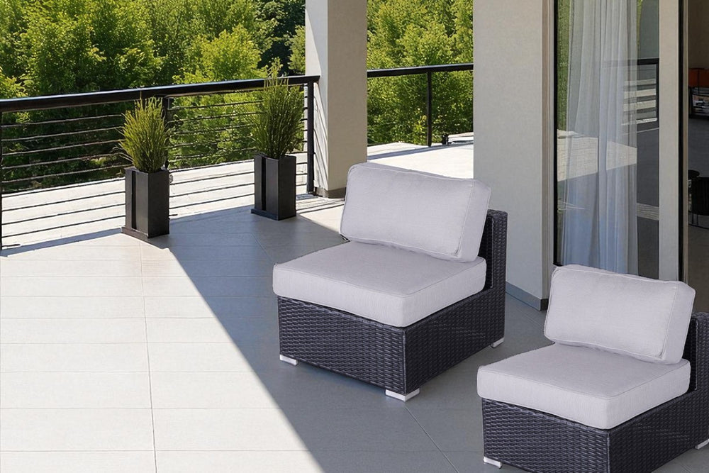 English Elm Minnesota Armless Outdoor Chairs Set - Modern Black Wicker With Plush Cushions For Stylish Comfort B120P233810