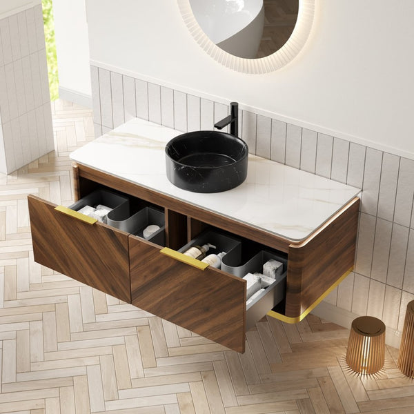English Elm Dipa 48 Inch Floating Bathroom Vanity Walnut Cabinet Sintered Stone Top Led Sensor W2615S00576