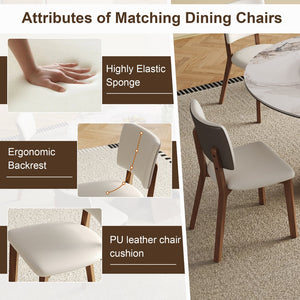 English Elm 59-Inch Modern Sintered Stone Dining Table Set With 35-Inch Turntable, Seats 6-8, Walnut Base Style W509S00131