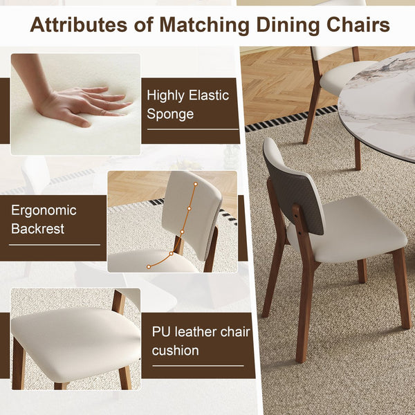 English Elm 59-Inch Modern Sintered Stone Dining Table Set With 35-Inch Turntable, Seats 6-8, Walnut Base Style W509S00131