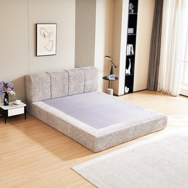 English Elm Queen Chenille Upholstered Cloud Platform Bed No Assembly Low Profile Modern Foundation Light Brown W1765P448447