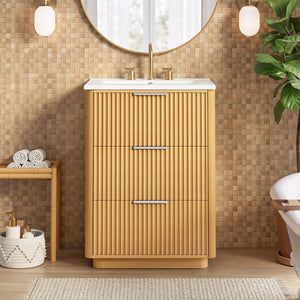 English Elm 24'' Vintage Bathroom Vanity with Ceramic Sink Soft Close Drawers Open Shelf N710P411251P