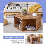 English Elm Hexagonal Mdf Coffee Table, Characteristic Pattern Stickers, Multi-Hole Design To Give More Storage Space, Simple and Convenient Design Makes It Suitable For All Kinds Of Style Scenes.