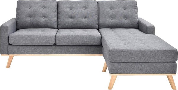 English Elm 1pc Mid-century Modern Linen-like Sectional with Tufted Back and Reversible Chaise B011P203039