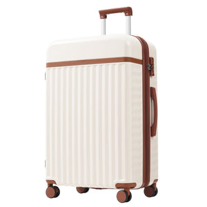 English Elm Luggage Set 5 Piece Abs Hardside Expandable Spinner Wheels Tsa Lock Travel Bags Brown+White N732P326115K