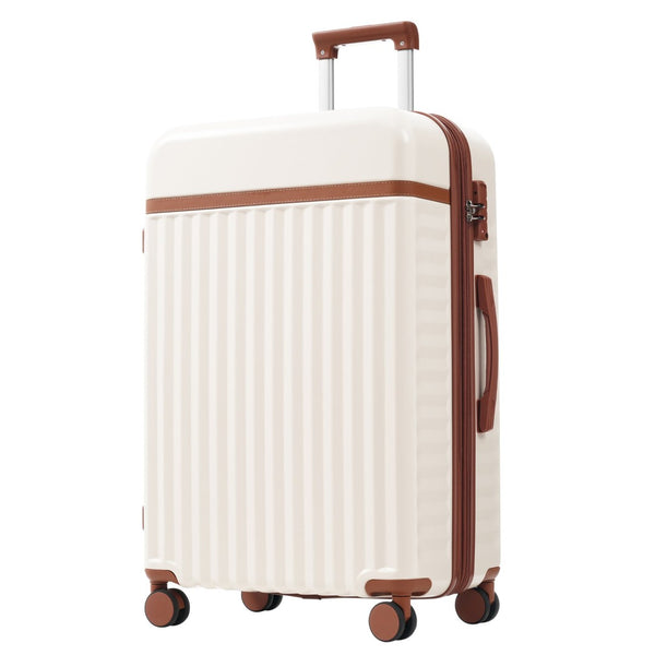English Elm Luggage Set 5 Piece Abs Hardside Expandable Spinner Wheels Tsa Lock Travel Bags Brown+White N732P326115K