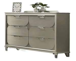 English Elm Contemporary Glam Acrylic-Handled 6-Drawer Dresser with Embossed Panels, Felt-Lined Jewelry Drawer Silver 66 L x 21 W x 40 H B2741P351980