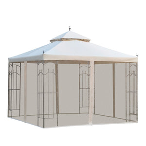 English Elm Gazebo Double Tier Vented Canopy with Steel Frame Mesh Walls and Weather Resistant Cover T3971P384577
