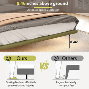 English Elm Christopher Knight Home® - Floating Bed Frame with LED Lights, Modern PU Leather Platform Queen Bed, Floating Design, Easy Cleanability and Assembly Green 63 L x 21 W x 7 H N761P205941G