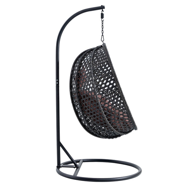 English Elm Egg Swing Chair Freestanding Woven Rattan Basket Seat with Cushion for Patio Bedroom W1512P494633