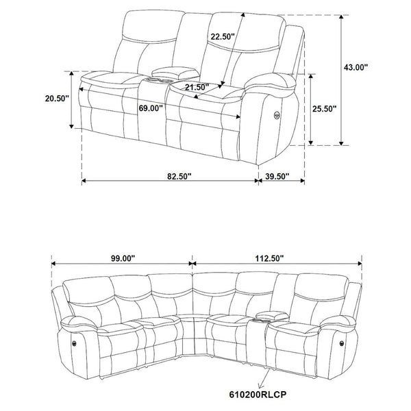 English Elm Salerno Power Reclining Sectional with Channel Tufting and Wall Hugger Leatherette Design B062S01769