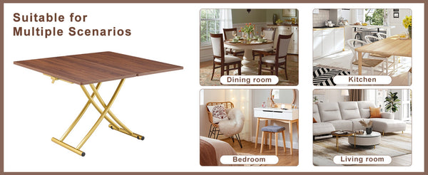 English Elm Modern Adjustable Lift Table Walnut Grain Mdf Top Slim Metal Legs Home Office Use Dark Walnut,Gold W1151P302106