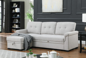 English Elm Jardin Reversible L-shaped Sectional Sleeper Sofa with Chaise Storage and Tufted Fabric Light Gray B2749S00173