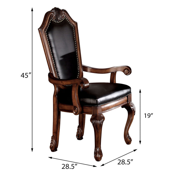 English Elm Black Elegant Nailhead Arm Chairs with Cherry Queen Anne Legs, Faux Leather Padded Seats (Set of 2) B062P189079