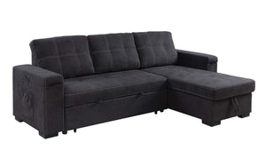 English Elm Ollie Woven Fabric Sleeper Sectional with Storage Chaise and Built-in Charging Ports Black B2749S00017