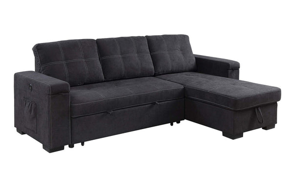 English Elm Ollie Woven Fabric Sleeper Sectional with Storage Chaise and Built-in Charging Ports Black B2749S00017