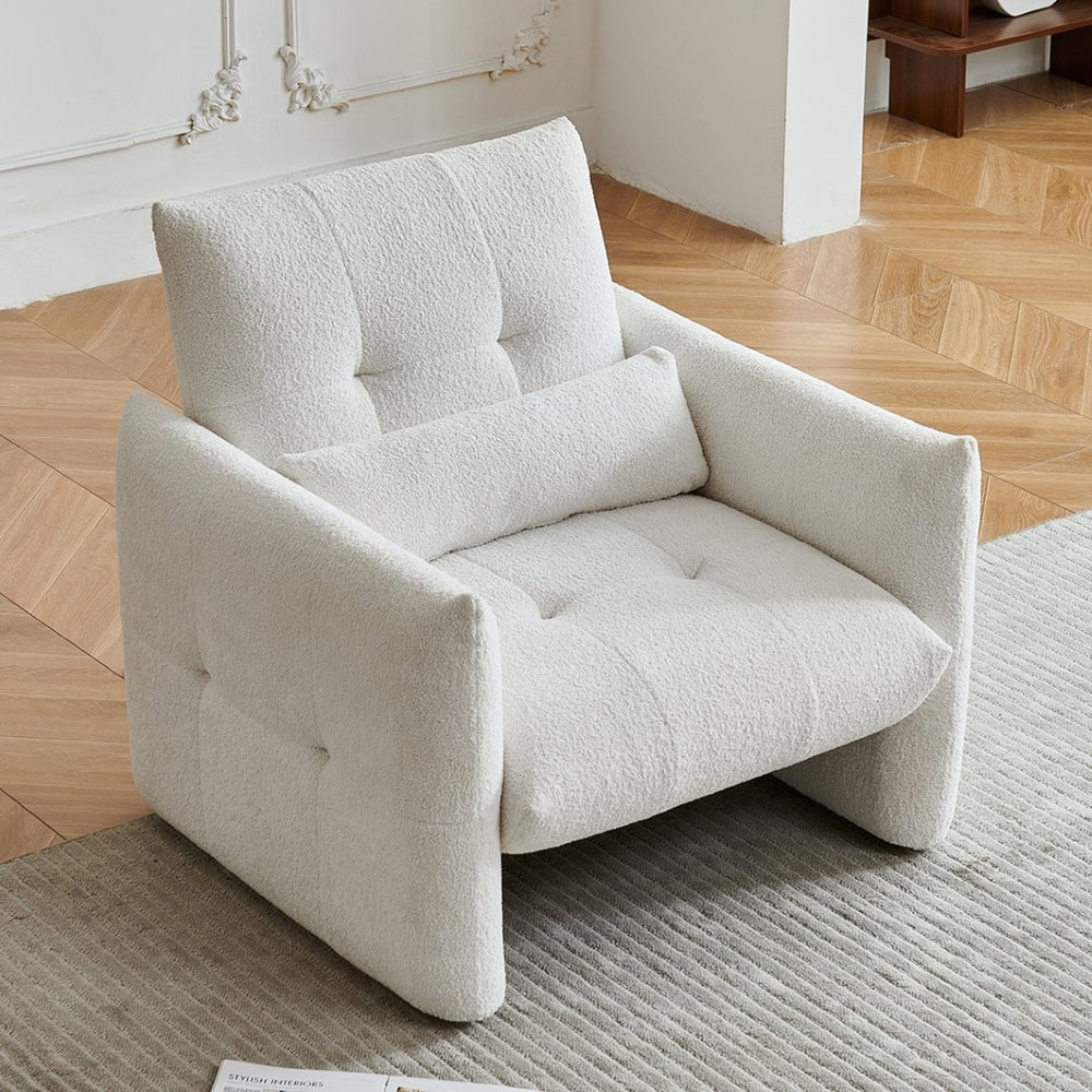 English Elm Ergonomic Tufted Velvet Accent Chair Solid Wood Frame with Lumbar Support Compact Seating Beige W1765P366978