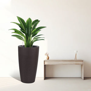 English Elm Set of 2 Faux Rattan Tall Outdoor Planters with Auto Watering and Water Level Monitor Brown W3213P325374