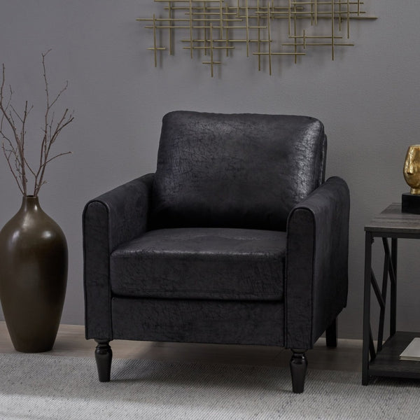 English Elm Chair Low Profile Club Seat Birch Frame Microfiber Upholstery Modern Living Room 63565.00MFBLK