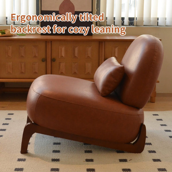 English Elm Cute Faux Leather Armless Accent Chair Solid Wood Legs Cushioned Seat Modern Brown W2105P440978