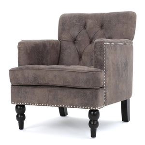 English Elm Christopher Knight Home® - HARRISON Tufted Club Chair with Diamond-Stitched Back, Nailhead Trim and Turned Birch Legs for Comfort and Style Grey+Brown 53444.00MFDBN