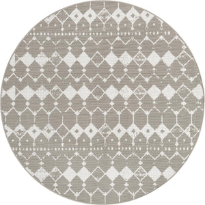 Unique Loom Outdoor Trellis Cardak Machine Made Geometric Rug Gray, Ivory 7' 1" x 7' 1"