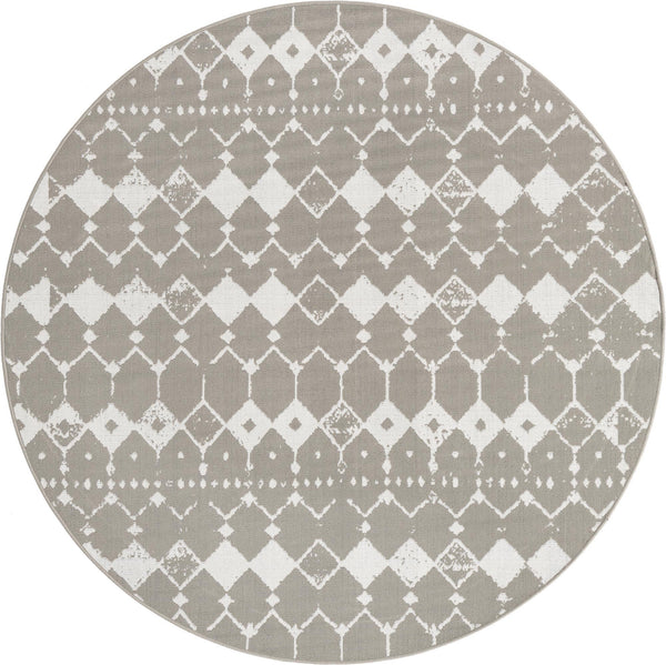 Unique Loom Outdoor Trellis Cardak Machine Made Geometric Rug Gray, Ivory 7' 1" x 7' 1"