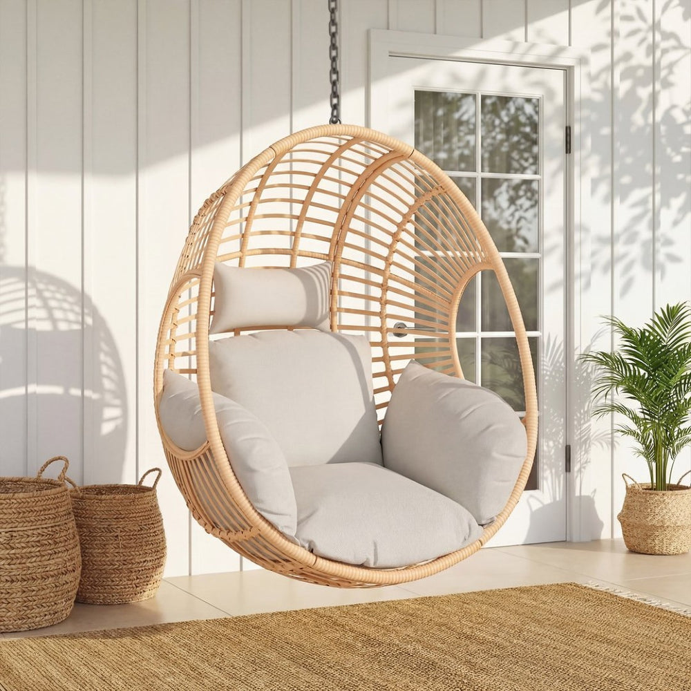 English Elm Outdoor Hand Woven Pe Wicker Egg Swing Chair Seat for Patio Garden Lounging W40032679