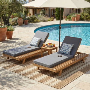 English Elm Lounge Chaise Outdoor Acacia Wood Slatted Frame with Water Resistant Cushion Resort Style Dark Gray,Light Brown N770P442L26G