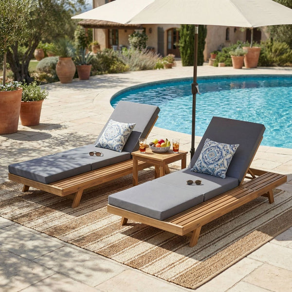 English Elm Lounge Chaise Outdoor Acacia Wood Slatted Frame with Water Resistant Cushion Resort Style Dark Gray,Light Brown N770P442L26G