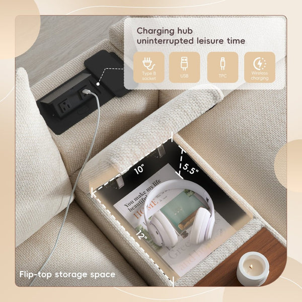 English Elm 142'' Modular Sectional Sofa - 6-Seat U-Shaped Design With Storage Ottoman & Usb Charger N723S9777A-GIGA