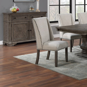 English Elm Traditional High-Back Dining Chairs with Bronze Nailhead Trim, Upholstered Comfort and Solid Wood Legs Oak 44 L x 24 W x 21 H B011P203558